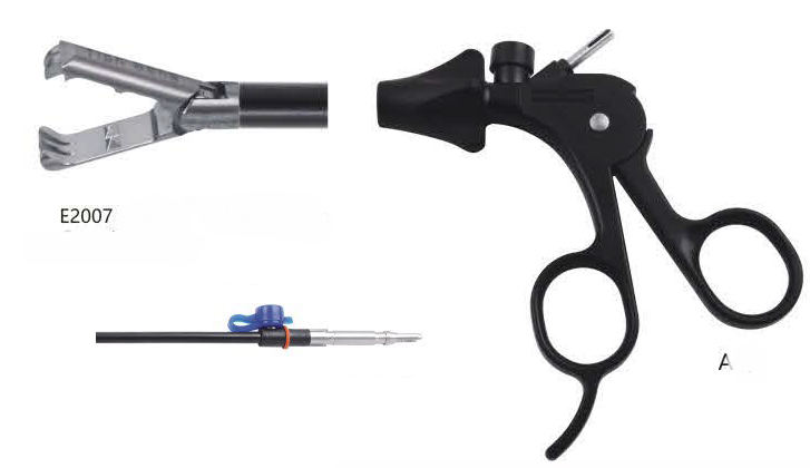 Затискач ухоплюючий, щипці 3 х 4 зуба, обертальний 360 град, діаметр 5 мм, довжина 330 мм, довжина браншів 14 мм, монополярний, лапароскопічний